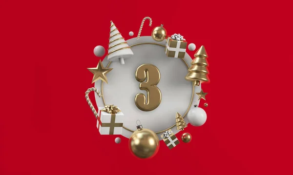 Los 12 días de Navidad. Fondo del círculo festivo del tercer día. Renderizado 3D — Foto de Stock
