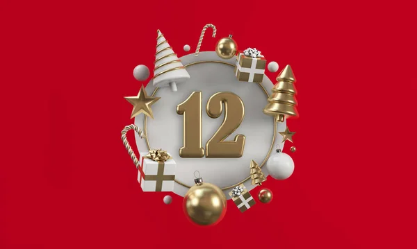 I 12 giorni di Natale. Dodicesimo giorno cerchio festivo sfondo. Render 3D — Foto Stock