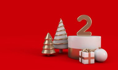Noel 'in 12 günü. İkinci gün şenlik arka planı. 3d Hazırlama