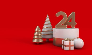 Noel arifesi tasarımı. 24 Aralık şenlik arkaplanı. 3d Hazırlama