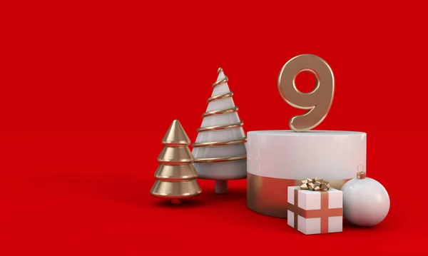 De 12 dagen van Kerstmis. Negende dag feestelijke achtergrond. 3d Render — Stockfoto