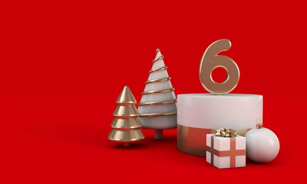 Die 12 Tage von Weihnachten. 6. Tag festlicher Hintergrund. 3D-Darstellung — Stockfoto