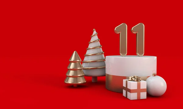 Die 12 Tage von Weihnachten. 11. Tag festlicher Hintergrund. 3D-Darstellung — Stockfoto