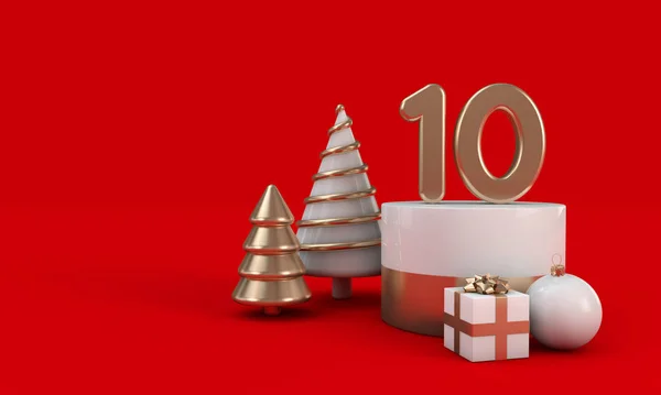 Die 12 Tage von Weihnachten. 10. Tag festlicher Hintergrund. 3D-Darstellung — Stockfoto