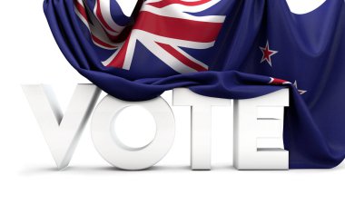 Yeni Zelanda oylama konsepti. Ulusal bayrağa sarılmış oy sözü. 3d Hazırlama