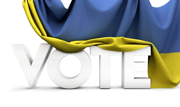 Україна голосує за концепцію. Голосове слово на національному прапорі. 3d Render — стокове фото