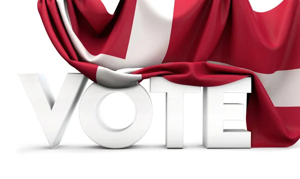 Danimarca concetto di voto. Parola di voto coperta dalla bandiera nazionale. Render 3D — Foto Stock
