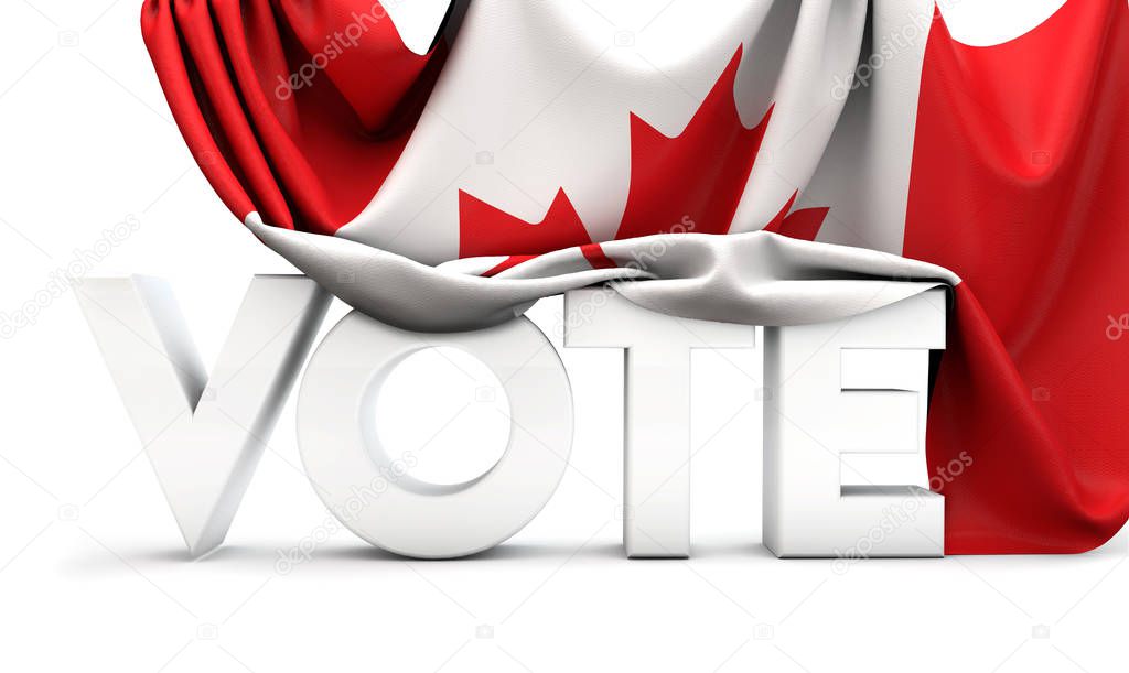 Canada vote concept. Vote word covered in national flag. 3D Render
