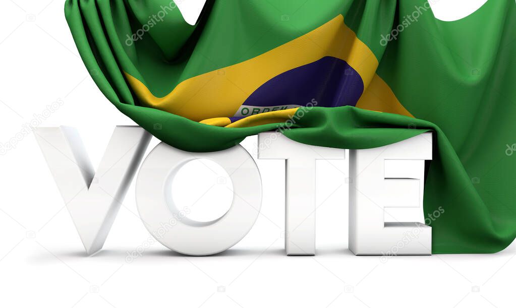 Brazil vote concept. Vote word covered in national flag. 3D Render