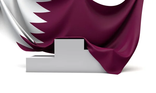 Katar zászlója a verseny győzteseinek pódiumán volt. 3d Renderelés — Stock Fotó
