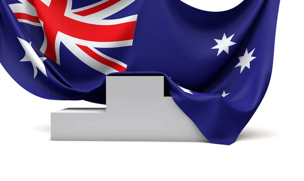 Australia flag draped over a competition winners podium. 3D Render — Stock Photo, Image