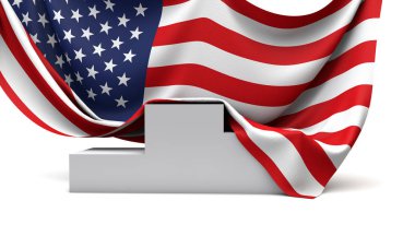 Yarışma galipleri podyumunun üzerine Amerikan bayrağı asılmış. 3d Hazırlama