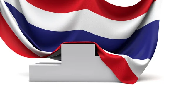 Bandera de Tailandia cubrió el podio de los ganadores de un concurso. Renderizado 3D —  Fotos de Stock
