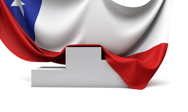Chili vlag gedrapeerd over een wedstrijd winnaars podium. 3d Render — Stockfoto