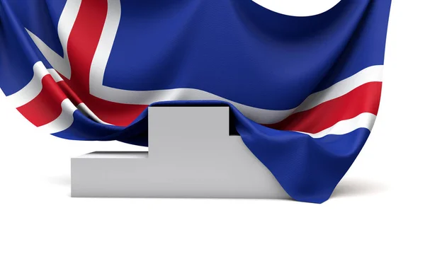 A bandeira da Islândia cobriu um pódio de vencedores da competição. Renderização 3D — Fotografia de Stock