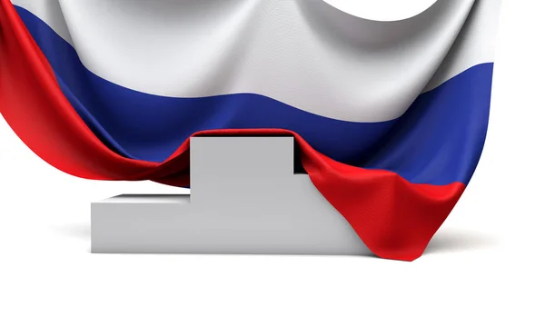 Russia flag draped over a competition winners podium. 3D Render — 스톡 사진