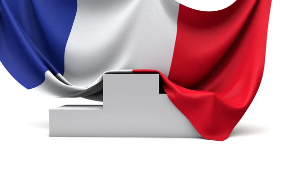 Frankrijk vlag gedrapeerd over een wedstrijd winnaars podium. 3d Render — Stockfoto