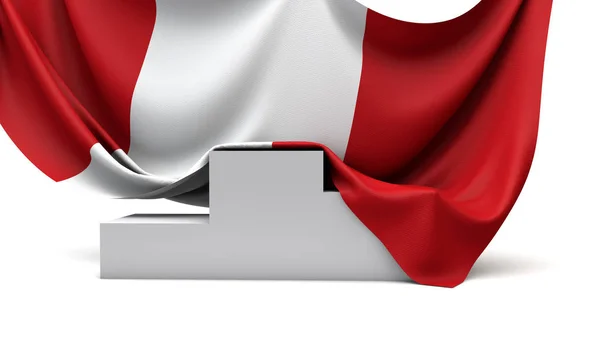 Bandera de Perú cubrió el podio de los ganadores de un concurso. Renderizado 3D —  Fotos de Stock