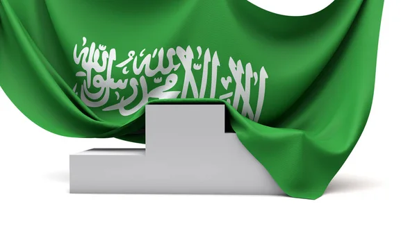 Drapeau de l'Arabie saoudite drapé sur un podium des vainqueurs. Expéditeur 3D — Photo