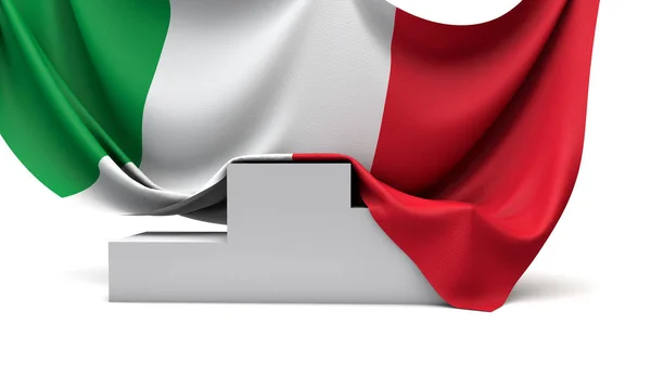 意大利国旗盖在竞赛获奖者的讲台上. 3d渲染 — 图库照片