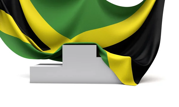 Jamaica zászlaja a verseny győzteseinek pódiumán volt. 3d Renderelés — Stock Fotó