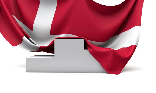 Danmarks flagga draperade över ett tävlingsvinnarpodium. 3d Uppsägning — Stockfoto