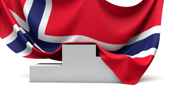 Drapeau de la Norvège drapé sur un podium des vainqueurs. Expéditeur 3D — Photo