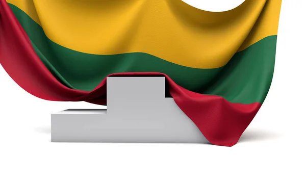 Bandiera lituana drappeggiato su un podio vincitori del concorso. Render 3D — Foto Stock