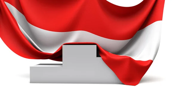 Austria flag draped over a competition winners podium. 3D Render — 스톡 사진