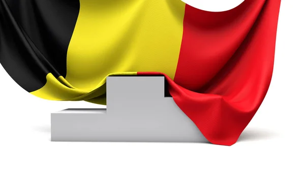 比利时国旗盖在竞赛获奖者的讲台上. 3d渲染 — 图库照片
