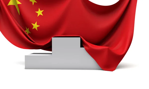 Σημαία της Κίνας σε βάθρο νικητών διαγωνισμού. 3d αποτύπωση — Φωτογραφία Αρχείου