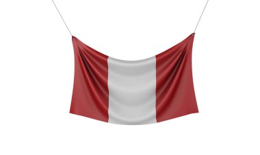 Peru ulusal bayrağı kumaş afiş asılı. 3d Rendering