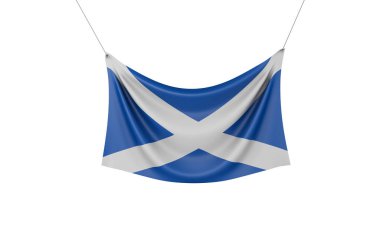 İskoçya ulusal bayrağı kumaş afiş asılı. 3d Rendering
