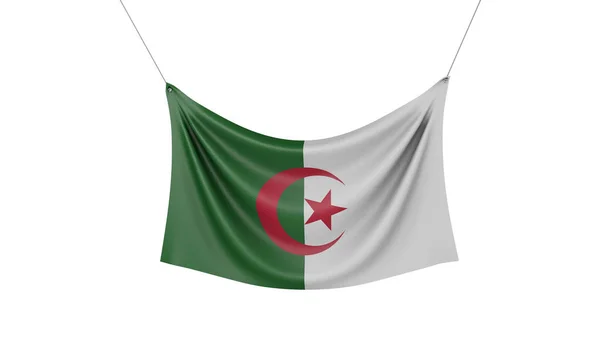アルジェリア国旗吊り下げファブリックバナー。3D レンダリング — ストック写真