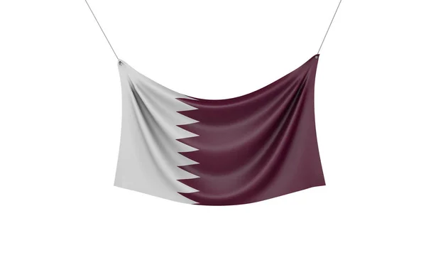 카타르 국기 매달려 직물 배너입니다. 3D 렌더링 — 스톡 사진