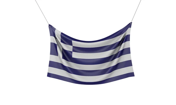 Greece national flag hanging fabric banner. 3D Rendering — Stock Photo, Image