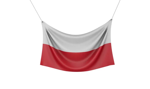 Polonya Ulusal bayrağı asılı kumaş afiş. 3B Işleme — Stok fotoğraf