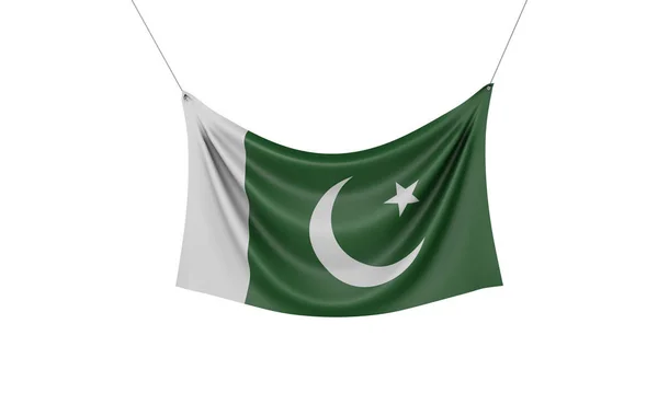 Pákistánská vlajka zavěšená na tkaninové praporu prostorové vykreslování — Stock fotografie