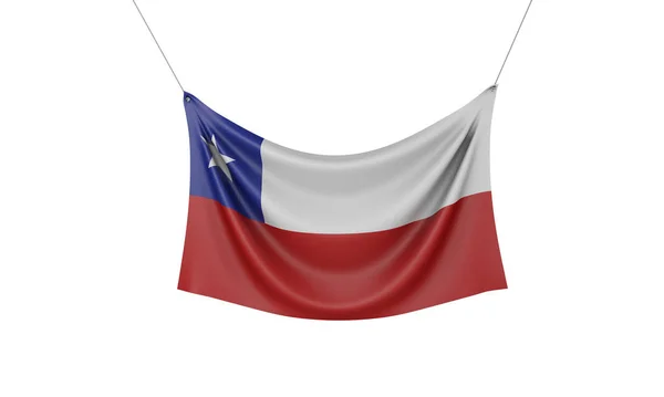 Na visuté tkaninové vlajce Chile národní vlajky. prostorové vykreslování — Stock fotografie