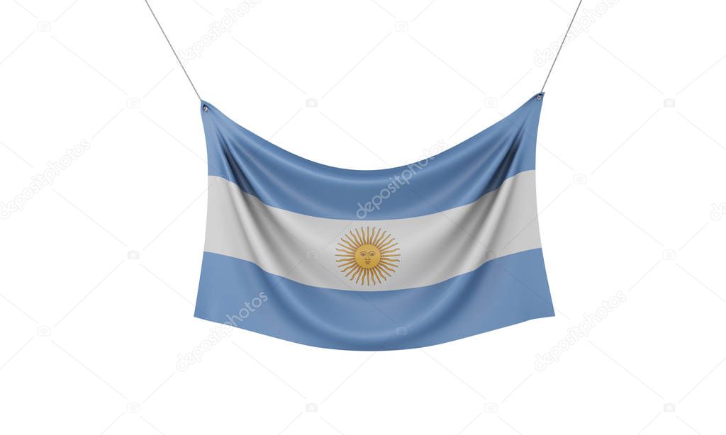 Argentina national flag hanging fabric banner. 3D Rendering