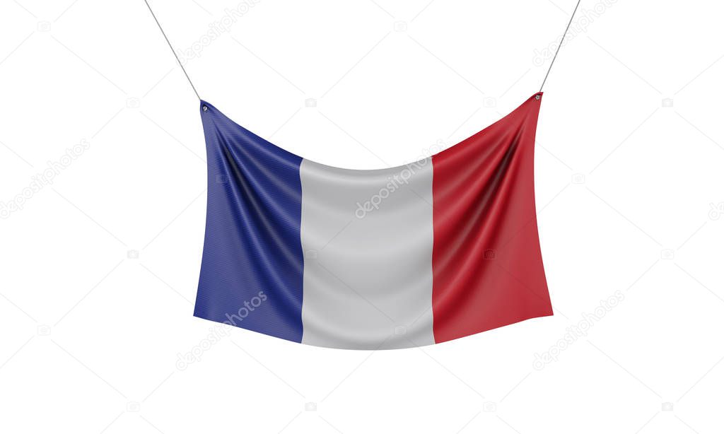 France national flag hanging fabric banner. 3D Rendering