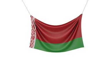 Beyaz Rusya ulusal bayrağı asılı kumaş afiş. 3d Rendering