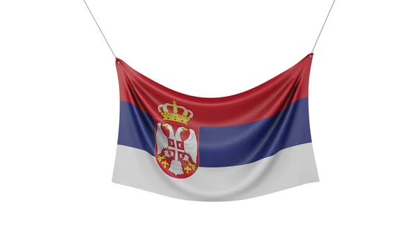 Bandiera nazionale Serbia stendardo in tessuto appeso. Rendering 3D — Foto Stock