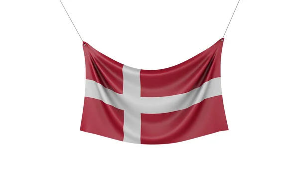 Флаг Дании, вешающий тканевое знамя. 3D рендеринг — стоковое фото