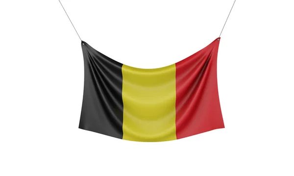 Die belgische Nationalflagge hängt am Banner. 3D-Darstellung — Stockfoto
