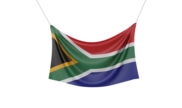 Bandera de tela colgante de bandera nacional de Sudáfrica. Renderizado 3D —  Fotos de Stock