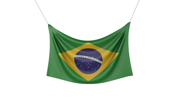 Флаг Бразилии, вешающий тканевое знамя. 3D рендеринг — стоковое фото