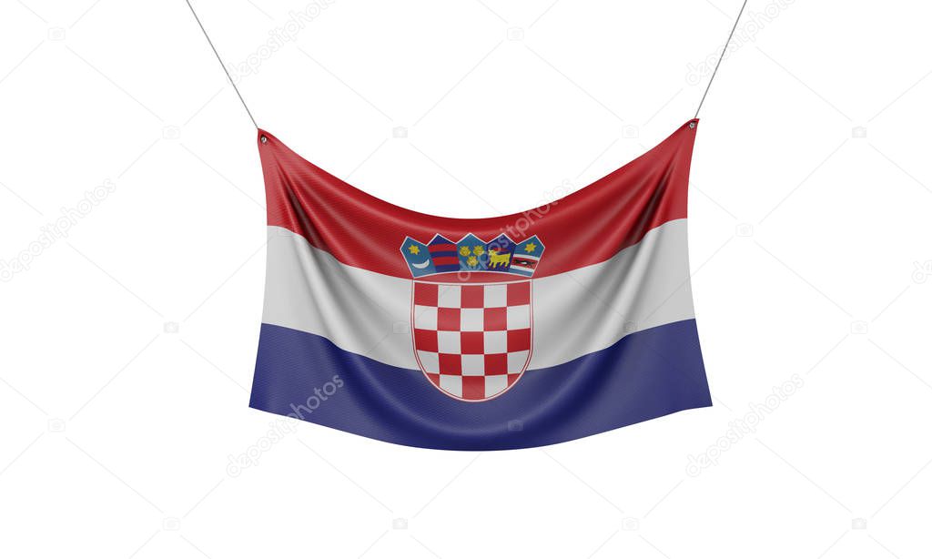 Croatia national flag hanging fabric banner. 3D Rendering
