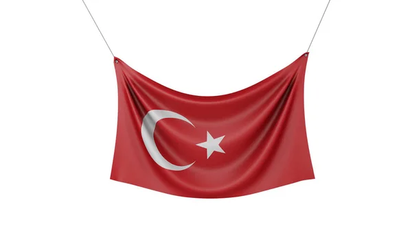 Bandera de tela colgante de bandera nacional de Turquía. Renderizado 3D — Foto de Stock