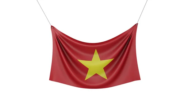 Vietnam ulusal bayrağı kumaş afiş asılı. 3d Rendering — Stok fotoğraf